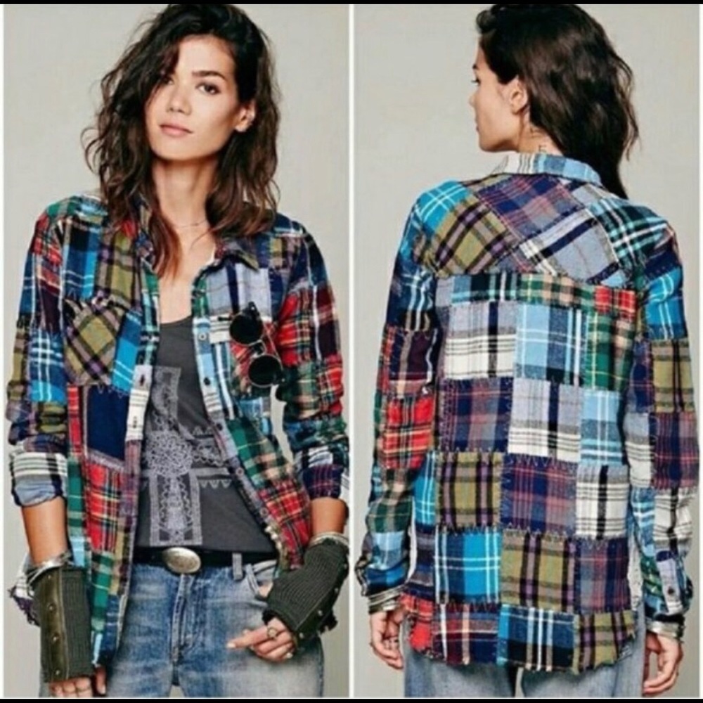 Free People Lost In Plaid Patchwork Flannel